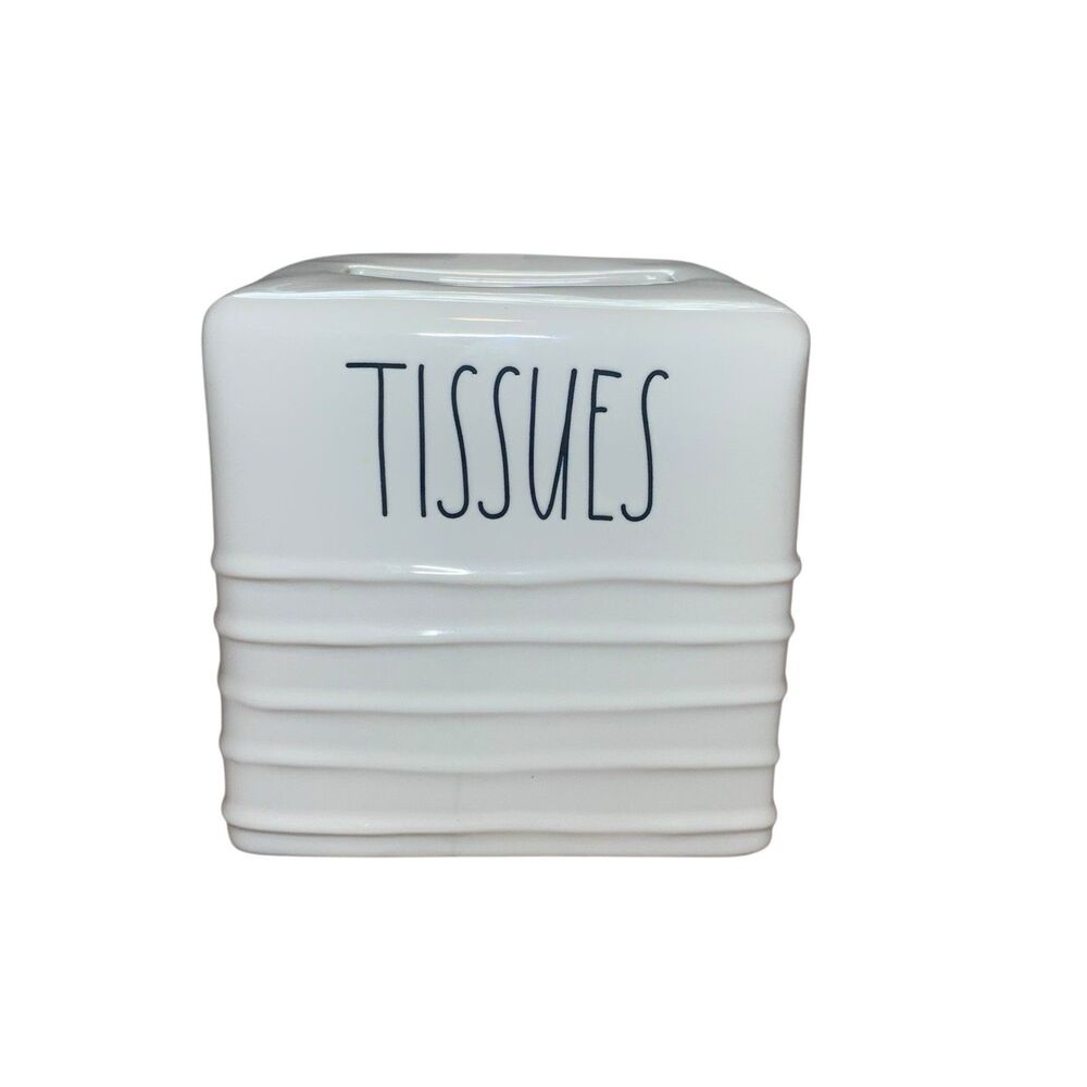 Rae Dunn Artisan Collection Heavy Ribbed Ceramic Off White Tissue Box Cover